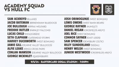 ACADEMY SQUAD NAMED FOR HULL FC CLASH