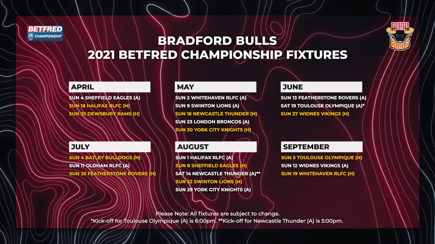 CHAMPIONSHIP FIXTURES 2021/2022