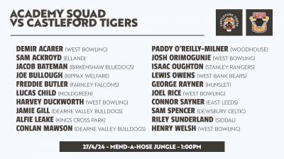 ACADEMY SQUAD NAMED FOR TIGERS CLASH